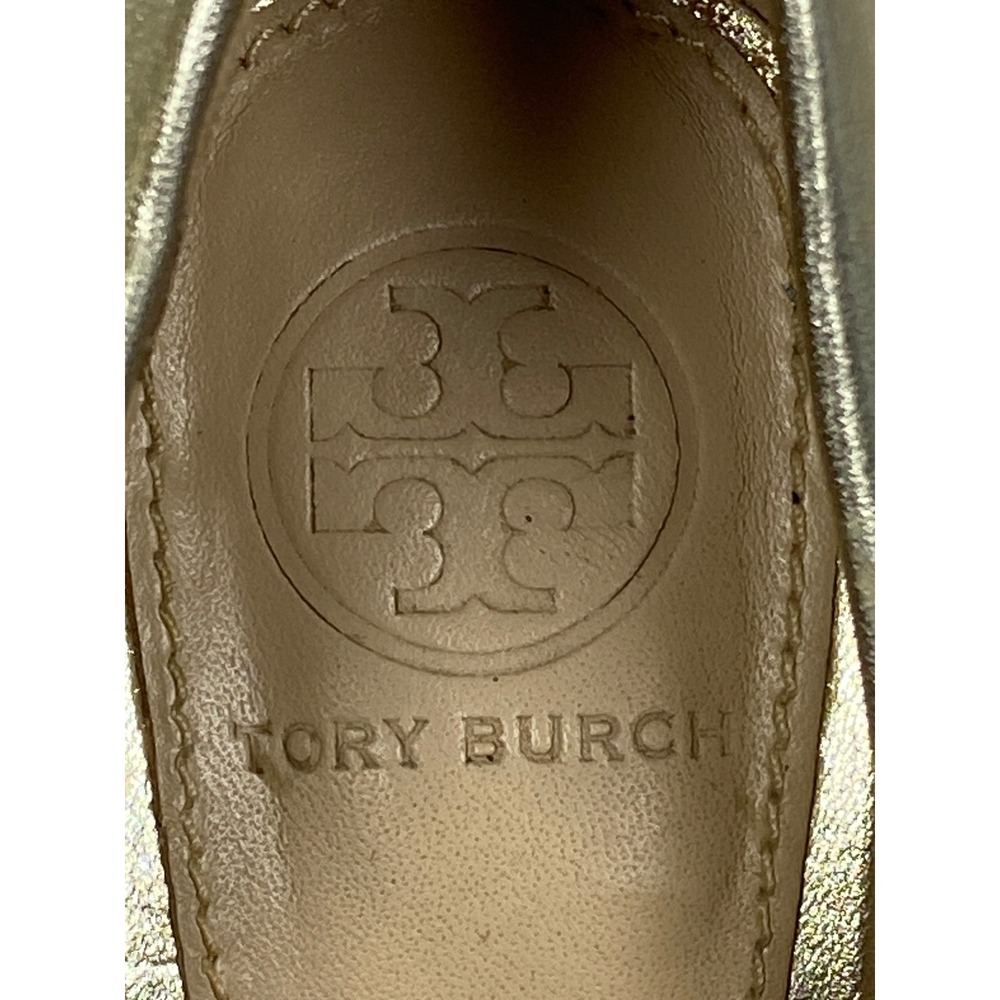 Tory Burch Gold Metallic Bow Peep Toe Wedge Espadrille Heels Women's 5 - Picture 8 of 11